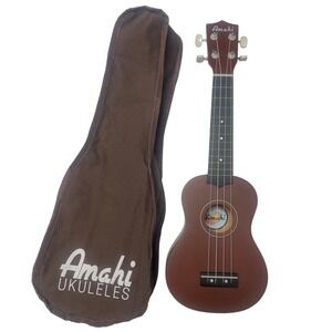 Amahi Soprano Ukelele Brown Wood Beginner Acoustic Guitar with Bag Case